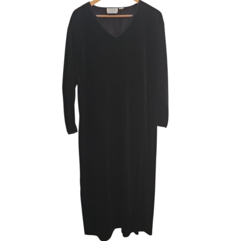 Ashley Taylor Velvet Nightgown Dress Women’s XL Black Satin Trim Lounge Maxi